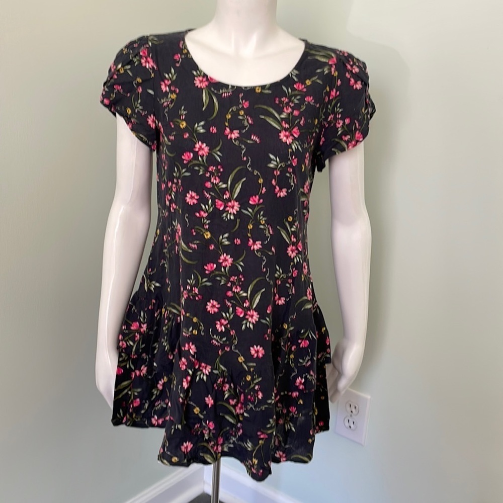 Jaase Australian Boho Floral Mini Dress Navy short sleeve tiered skirt XS